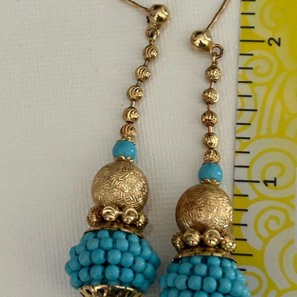 14K Turquoise Beaded Earrings - Picture 4 of 9